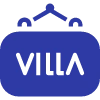 A blue bag with the word villa written in it.